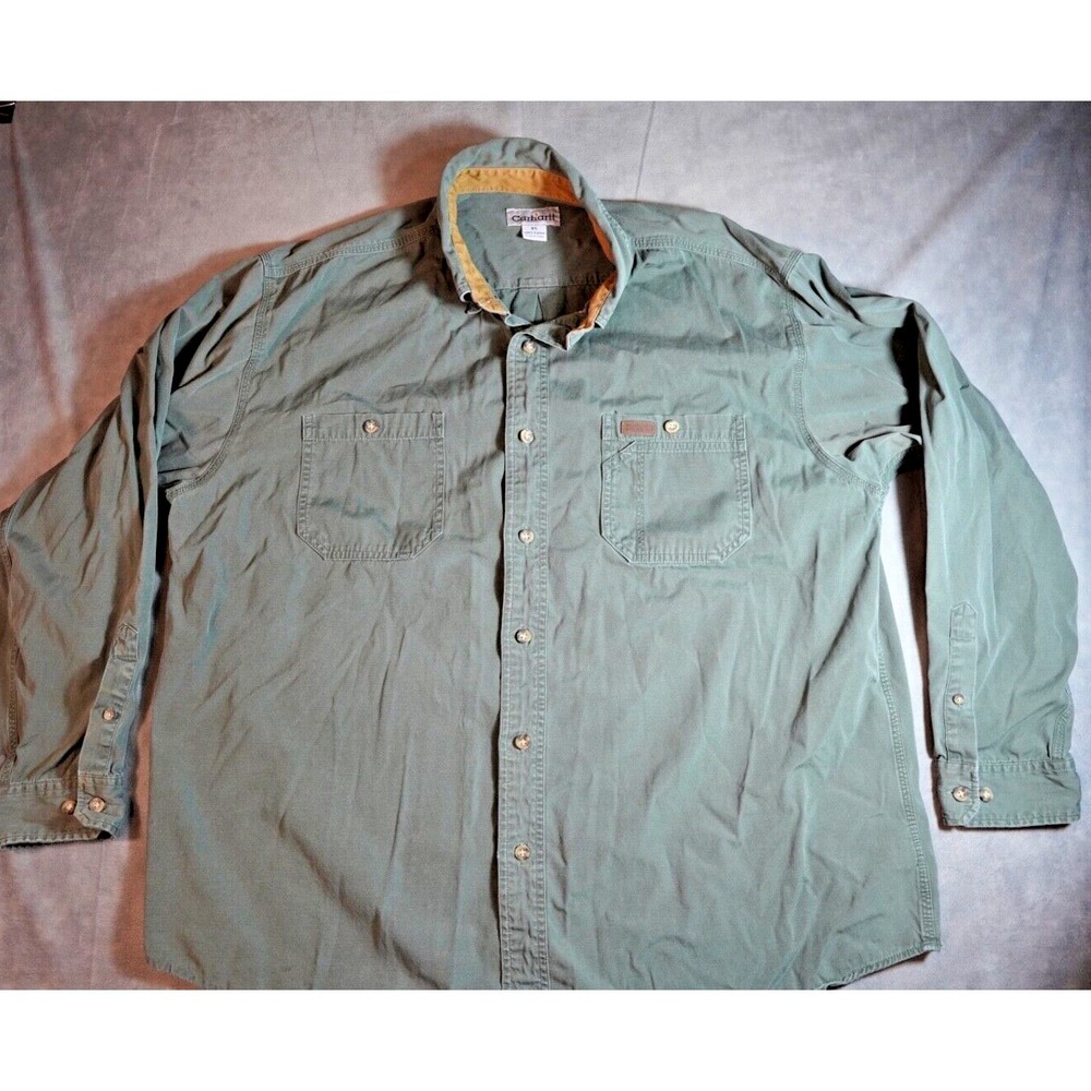 Carhartt Shirt Mens XL Green Long Sleeve Cotton Twill Pocket Logo
